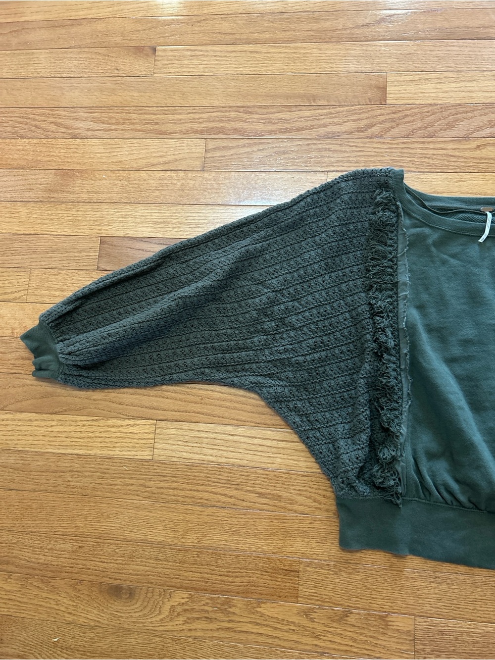 Free people Sweater Women’s size S Army Green Fringe Pullover Cotton Long Sleeve - Picture 2 of 9